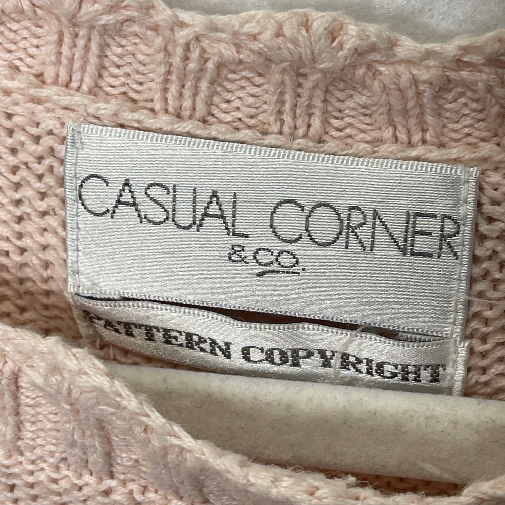 Vintage 90s Casual Corner Hand Knit Heavy Sweater Ribbon Pearls Pink Coquette - Picture 10 of 11